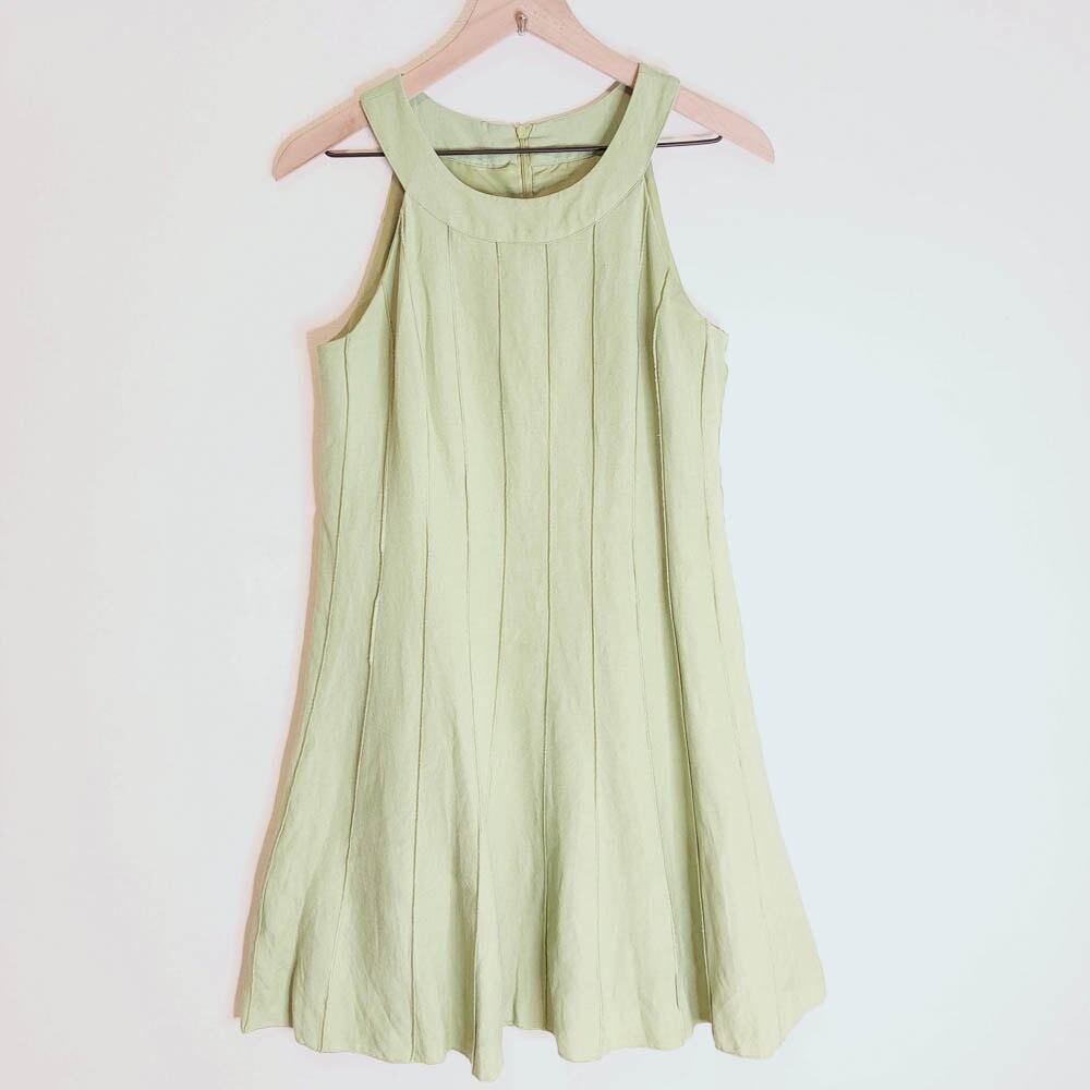 Willow Glenn Green Linen Blend Sleeveless Dress 6 Minimalist Cottagecore Lime